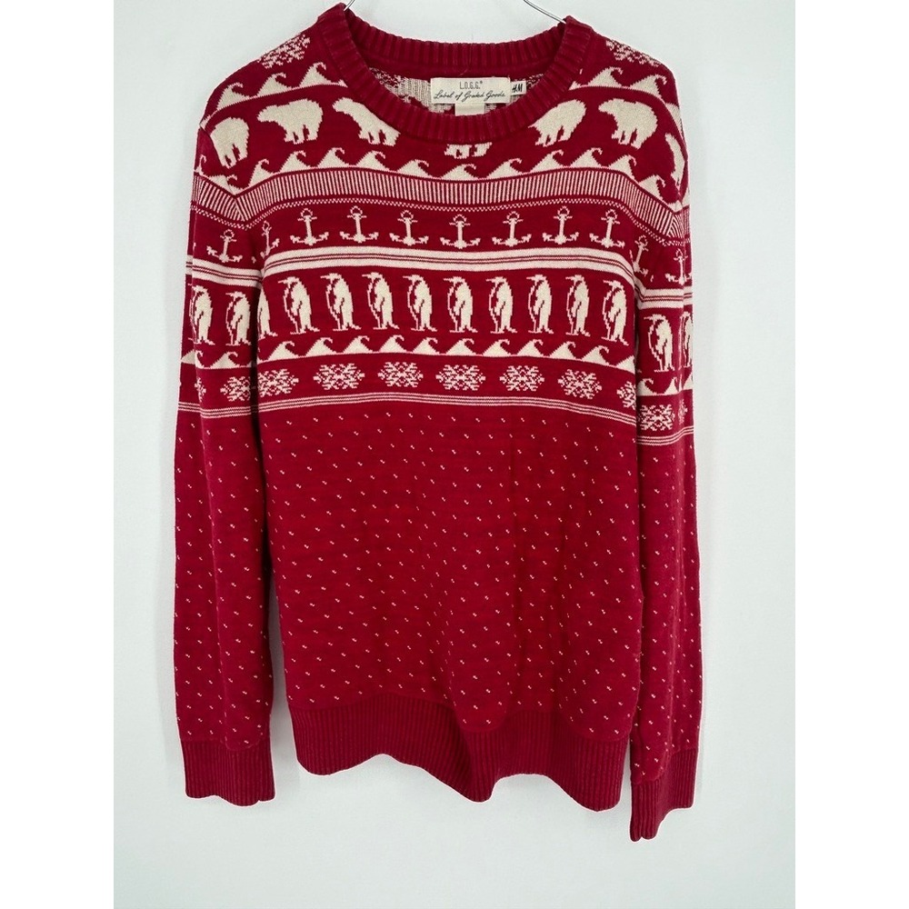 H&M LOGG Red Nautical FairIsle Sweater Mens M Ski Lodge Nautical Coastal Grandpa